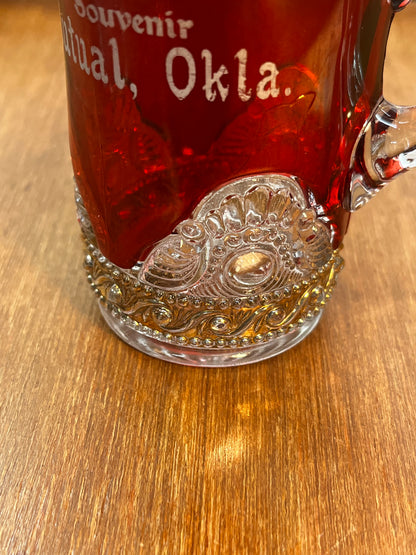 Vintage Collectible Ruby Stained Gold Rim Mutual Oklahoma Souvenir Glass