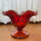 Vintage Amberina Fenton Carnival Glass Pedestal Ruffle Top Dish