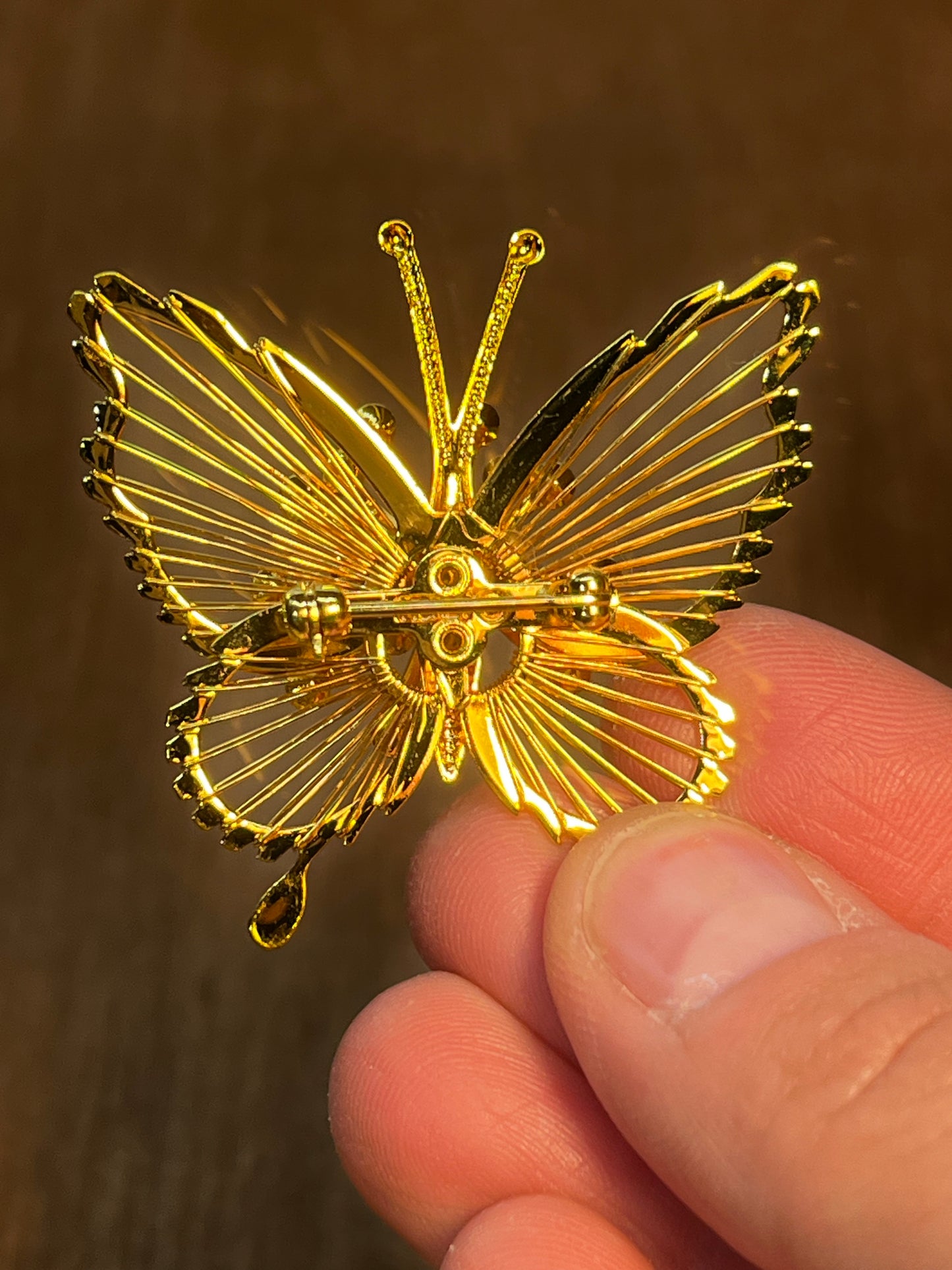 Vintage Gold Tone & Rhinestone Monet Butterfly Brooch