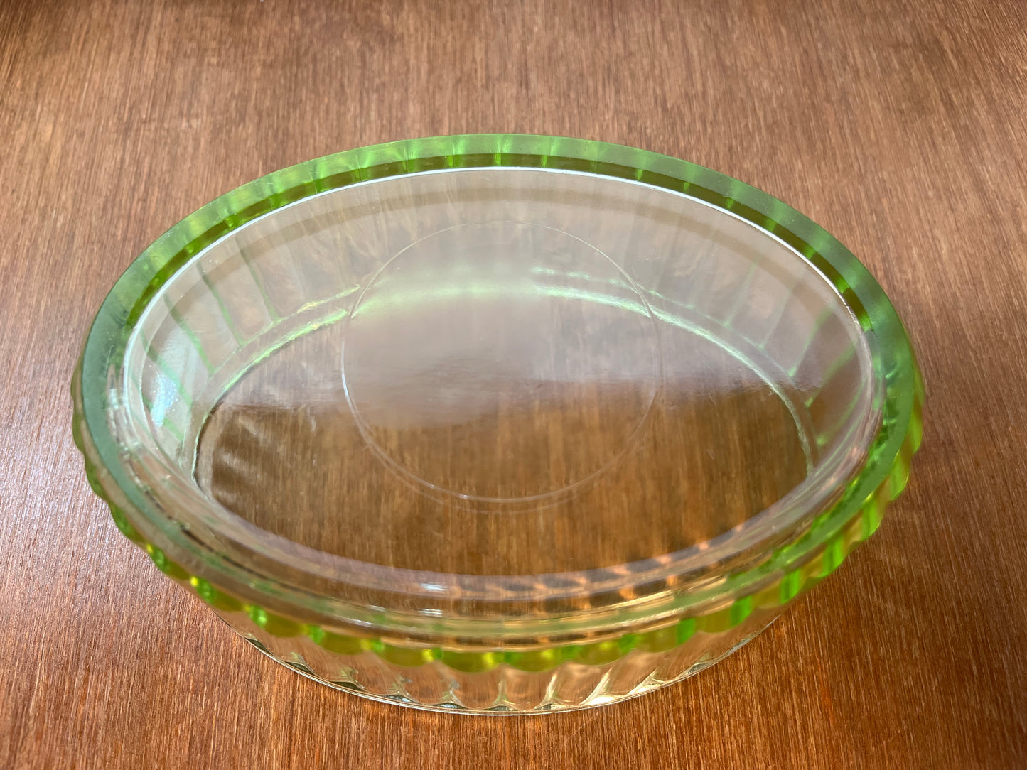 Vintage Uranium Glass Oval Ribbed Dish