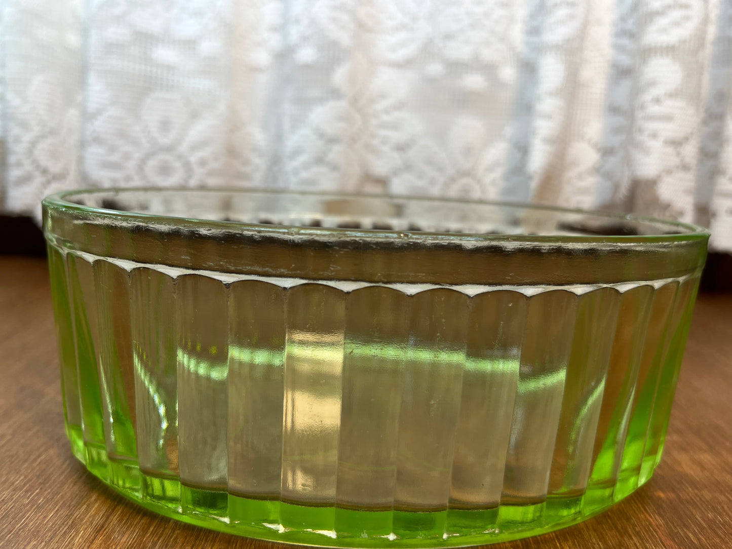 Vintage Uranium Glass Oval Ribbed Dish