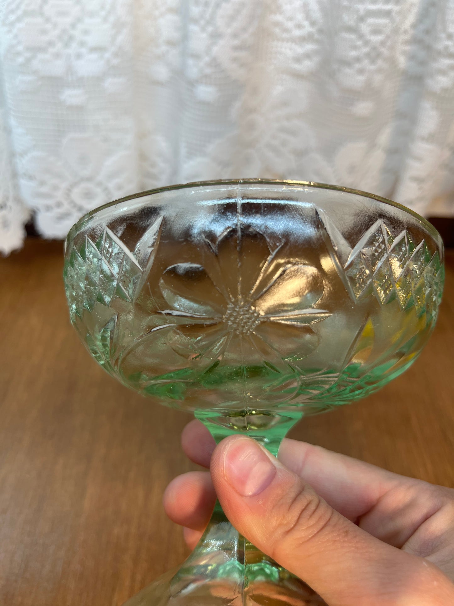 Vintage Uranium Floral Etched Pedestal Dish