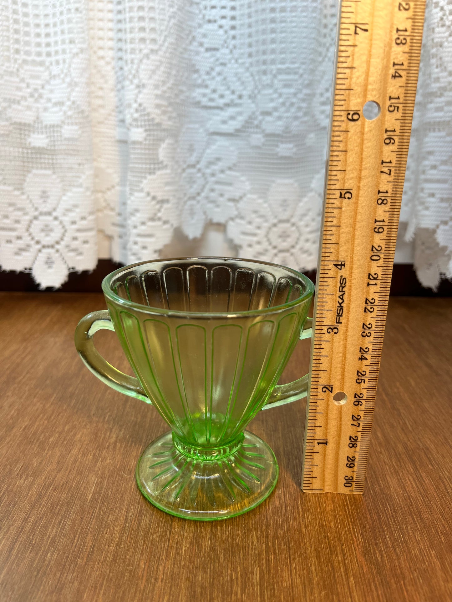 Vintage Panel Pattern Uranium Glass Cream And Sugar Set