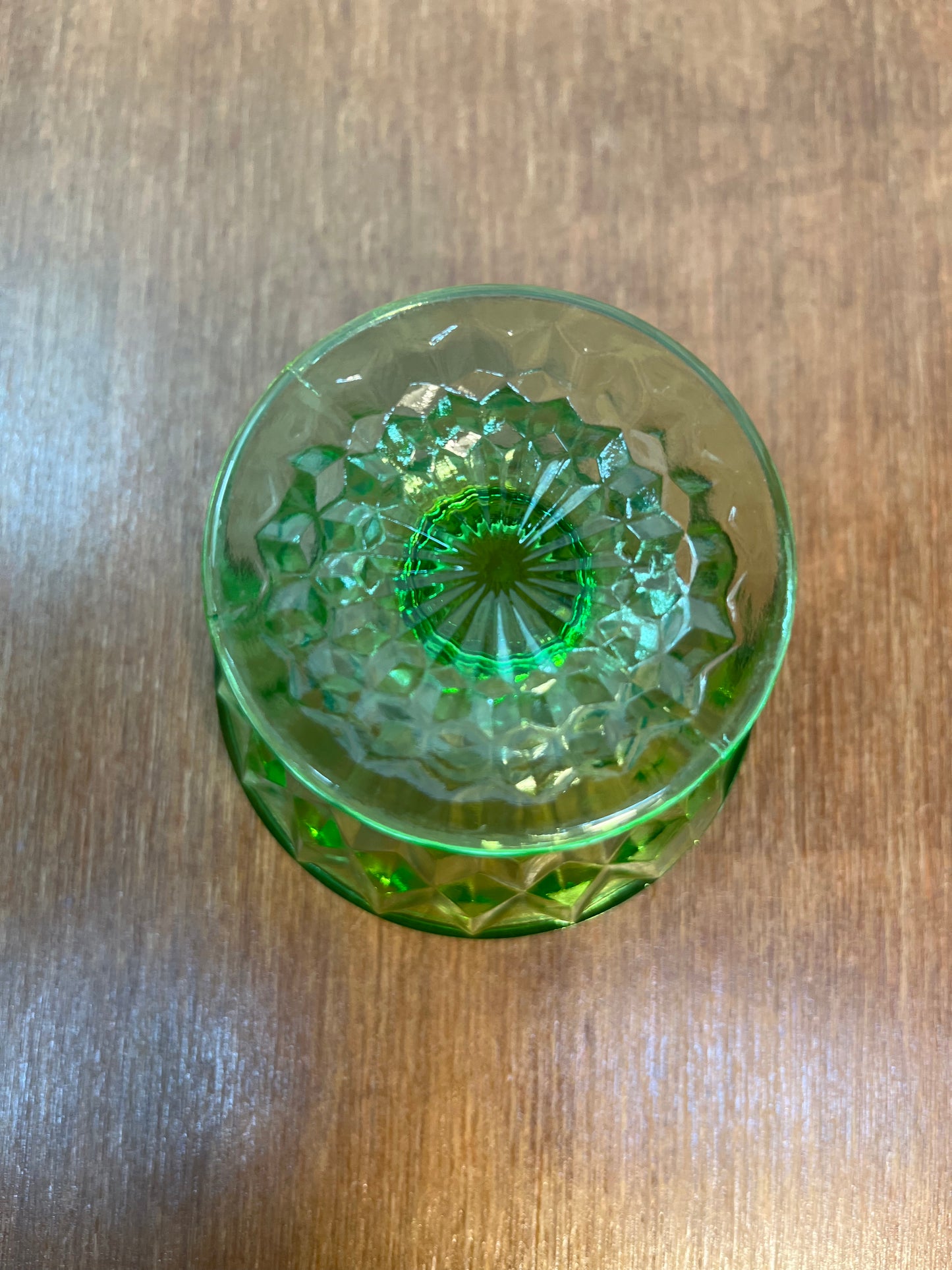 Vintage Uranium Glass Diamond Pattern Sherbet Dish