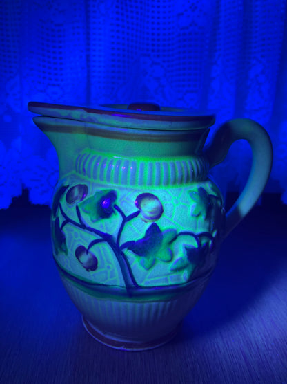 Vintage Uranium Glazed Tree & Apple Design Pitcher