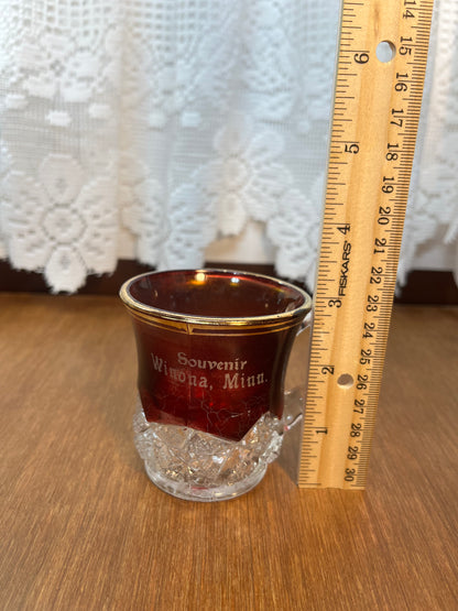 Vintage Collectible Ruby Stained Winona, Minnesota Souvenir Glass