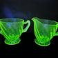 Vintage Spiral Uranium Glass Cream And Sugar Set