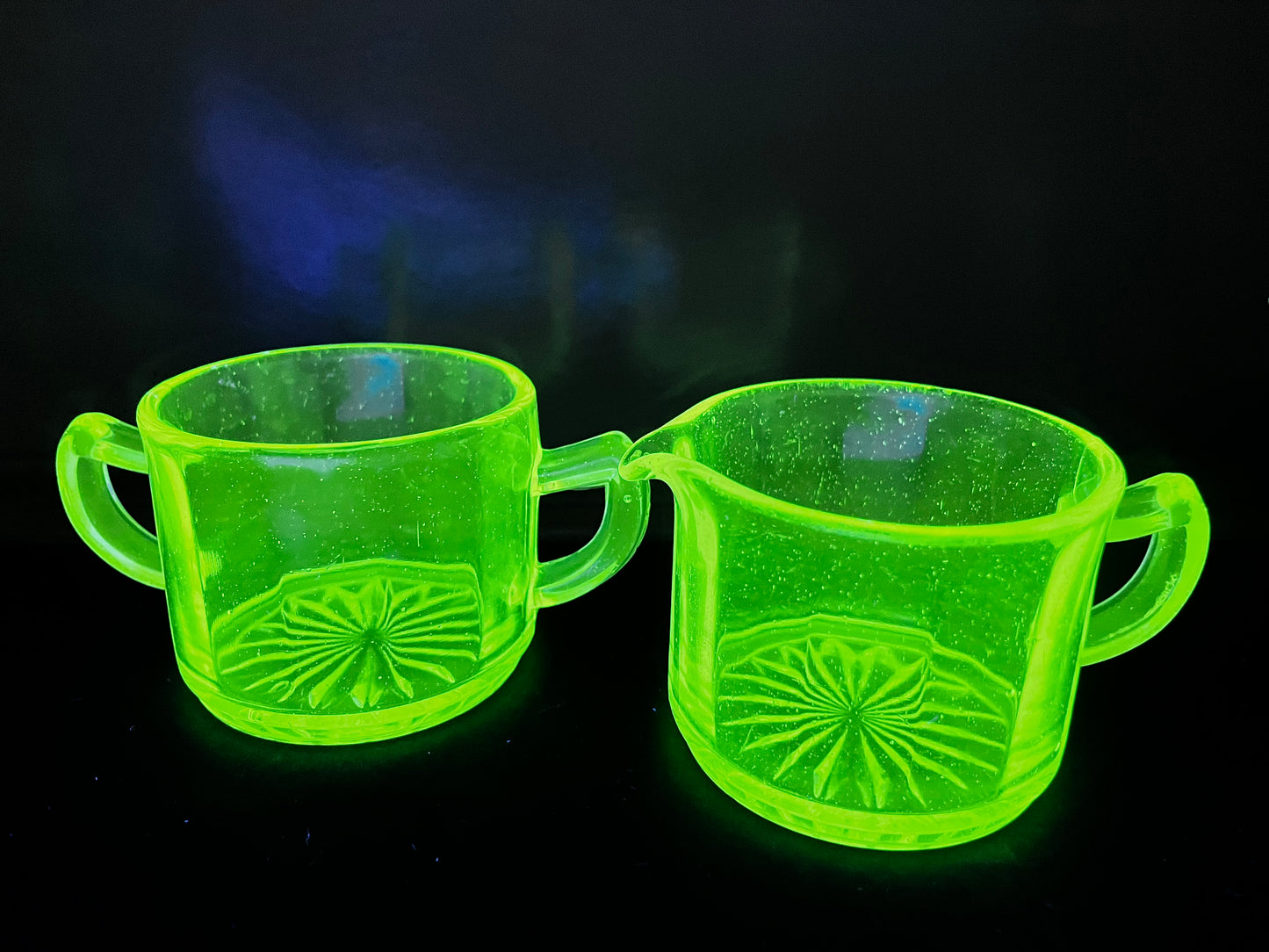 Vintage Uranium Glass Cream And Sugar Set