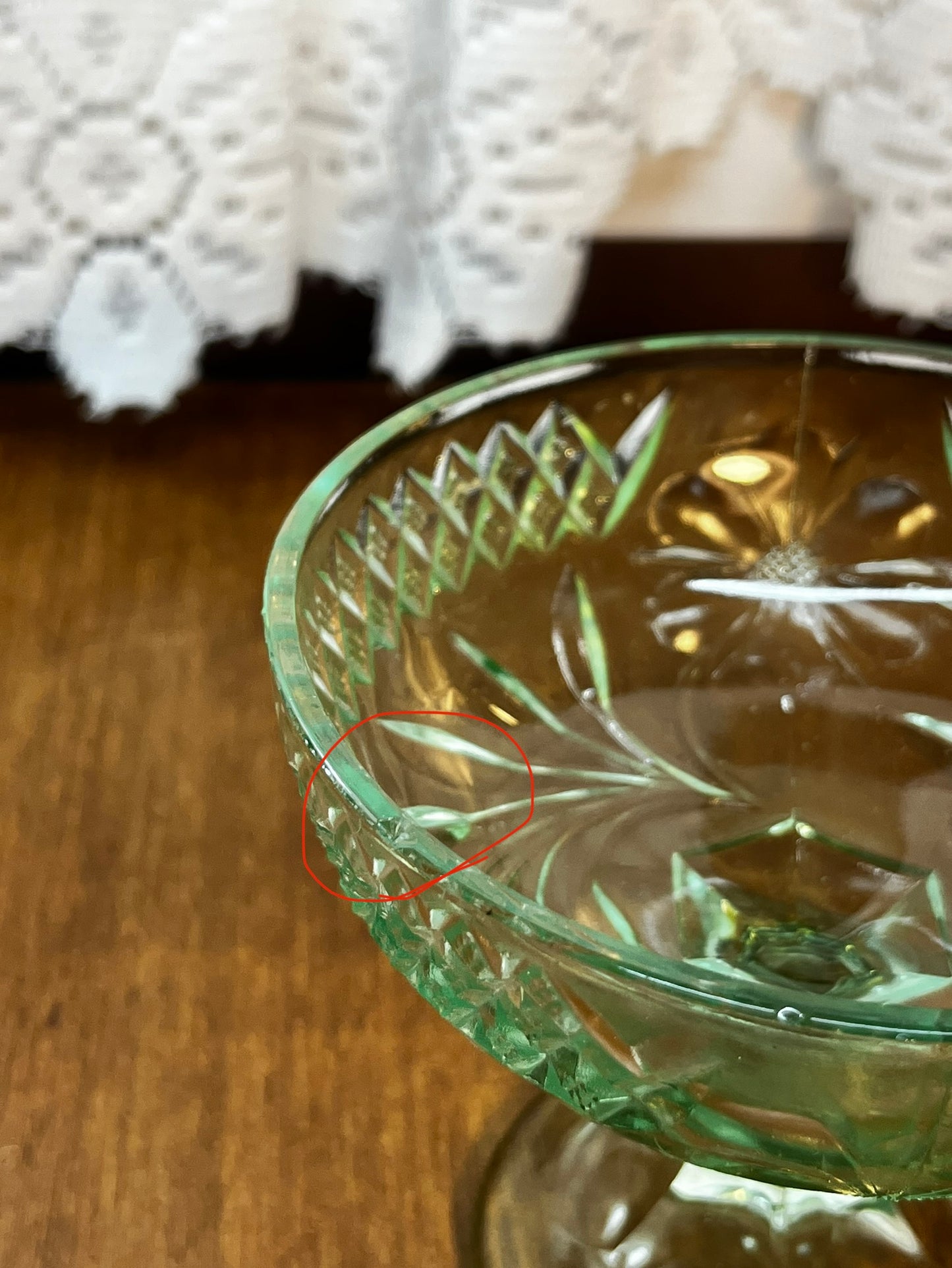 Vintage Uranium Floral Etched Pedestal Dish