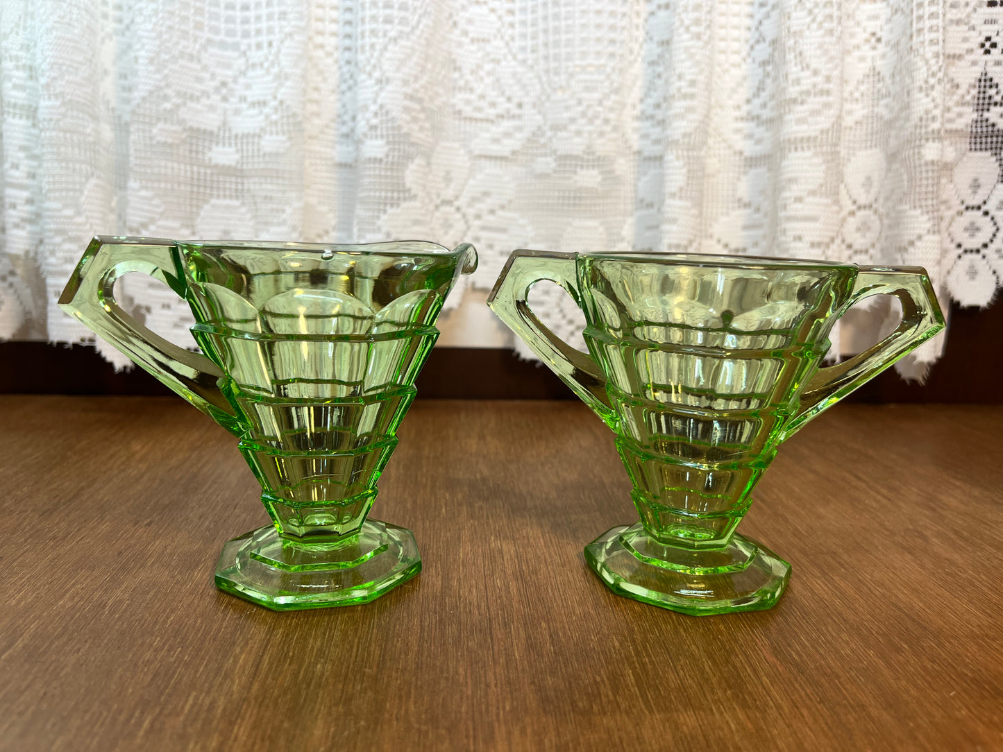 Vintage Uranium Indiana Glass Tea Room Cream And Sugar Set