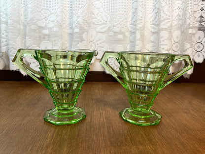 Vintage Uranium Indiana Glass Tea Room Cream And Sugar Set