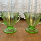 Vintage Panel Pattern Uranium Glass Cream And Sugar Set