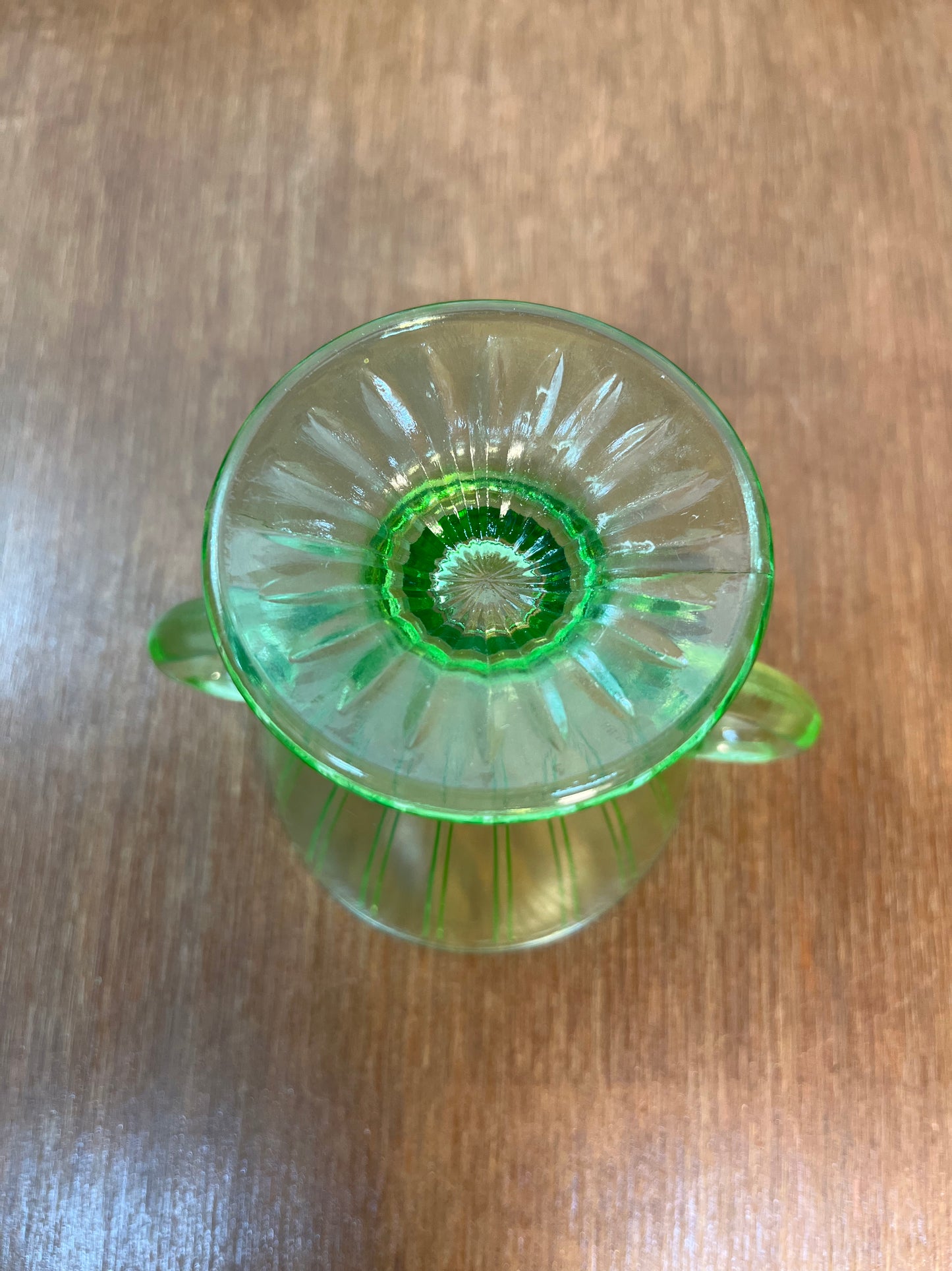 Vintage Panel Pattern Uranium Glass Cream And Sugar Set