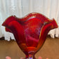 Vintage Amberina Fenton Carnival Glass Pedestal Ruffle Top Dish