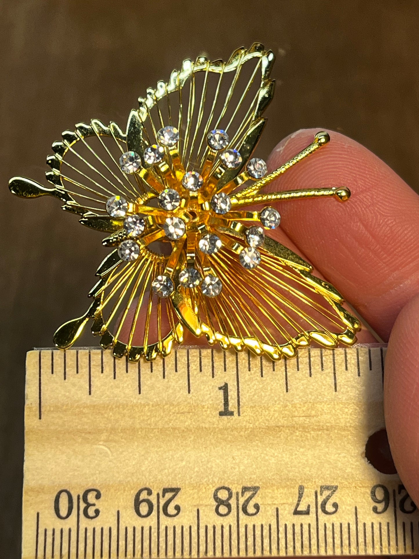 Vintage Gold Tone & Rhinestone Monet Butterfly Brooch