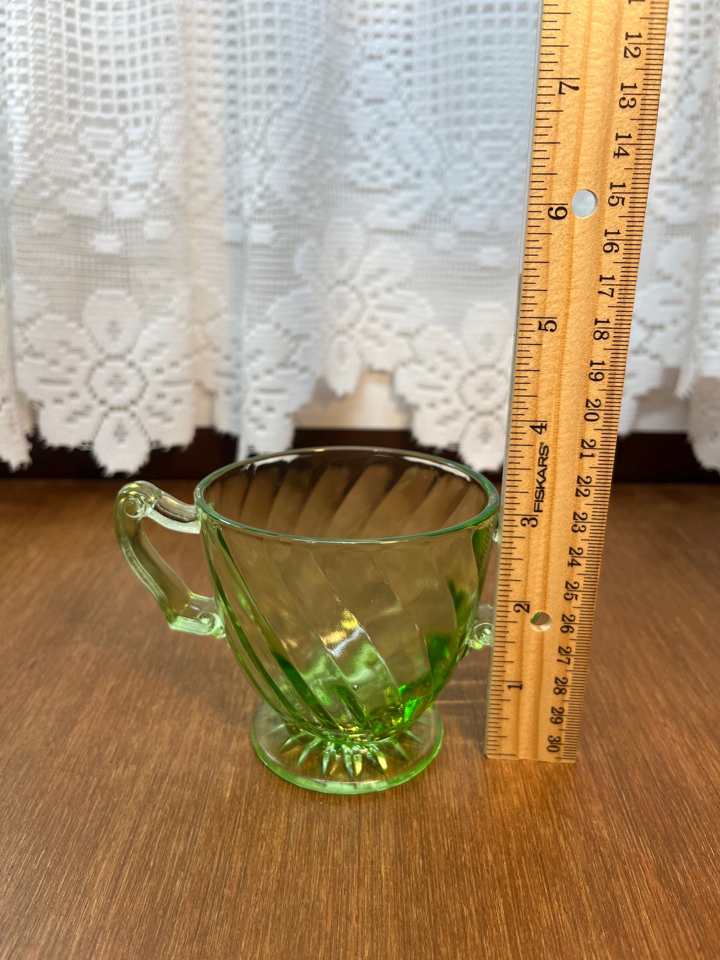 Vintage Spiral Uranium Glass Cream And Sugar Set