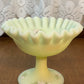 Vintage Uranium Ruffle Top Fenton Embossed Floral Design Pedestal Dish