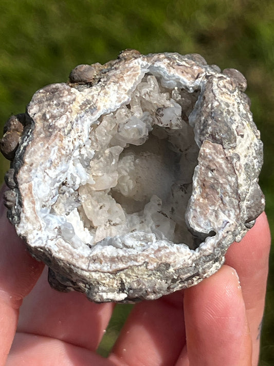 Unique Gray Crystal Filled Natural Geode