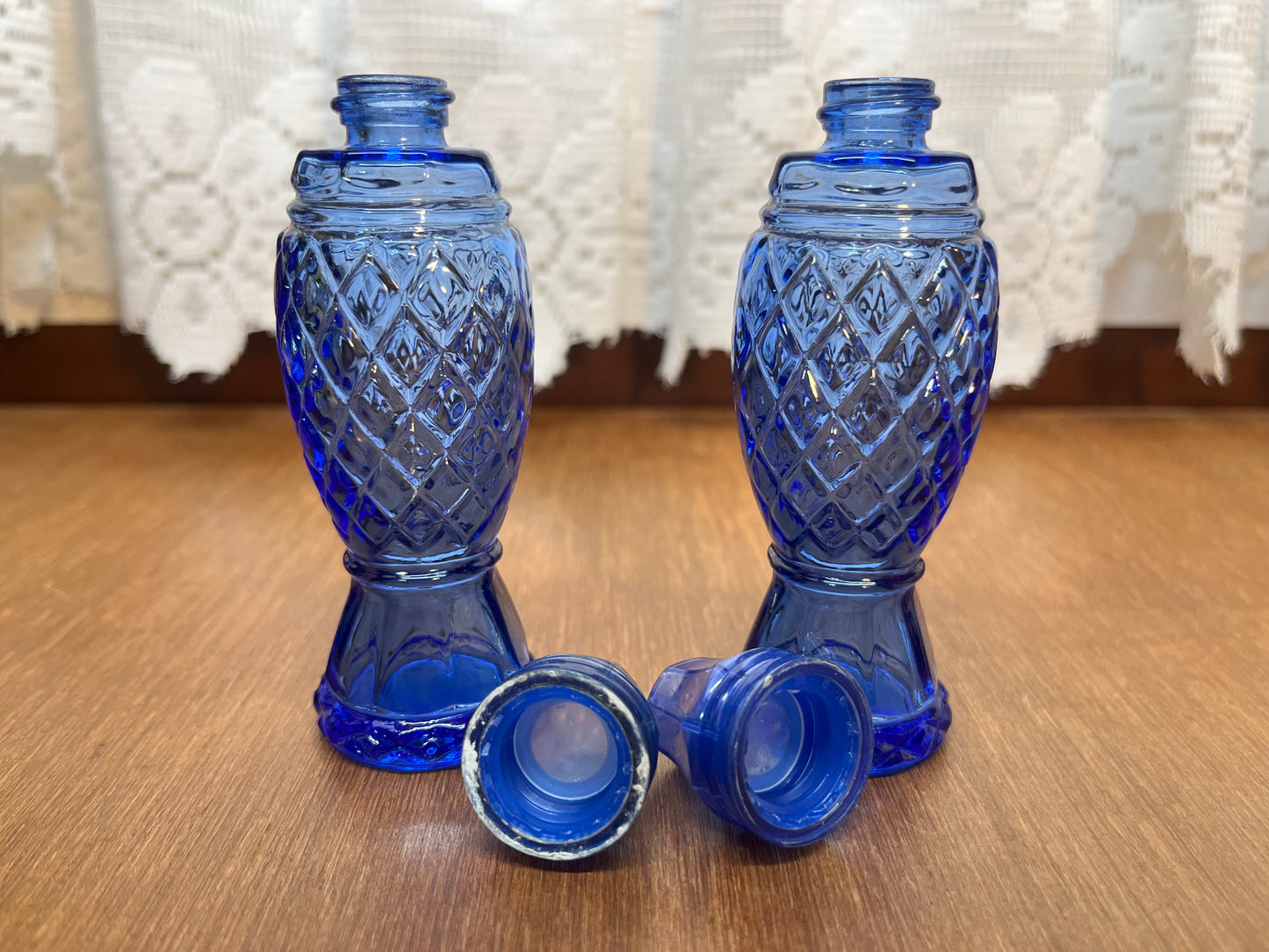 Vintage Blue Glass Avon Salt & Pepper Shakers