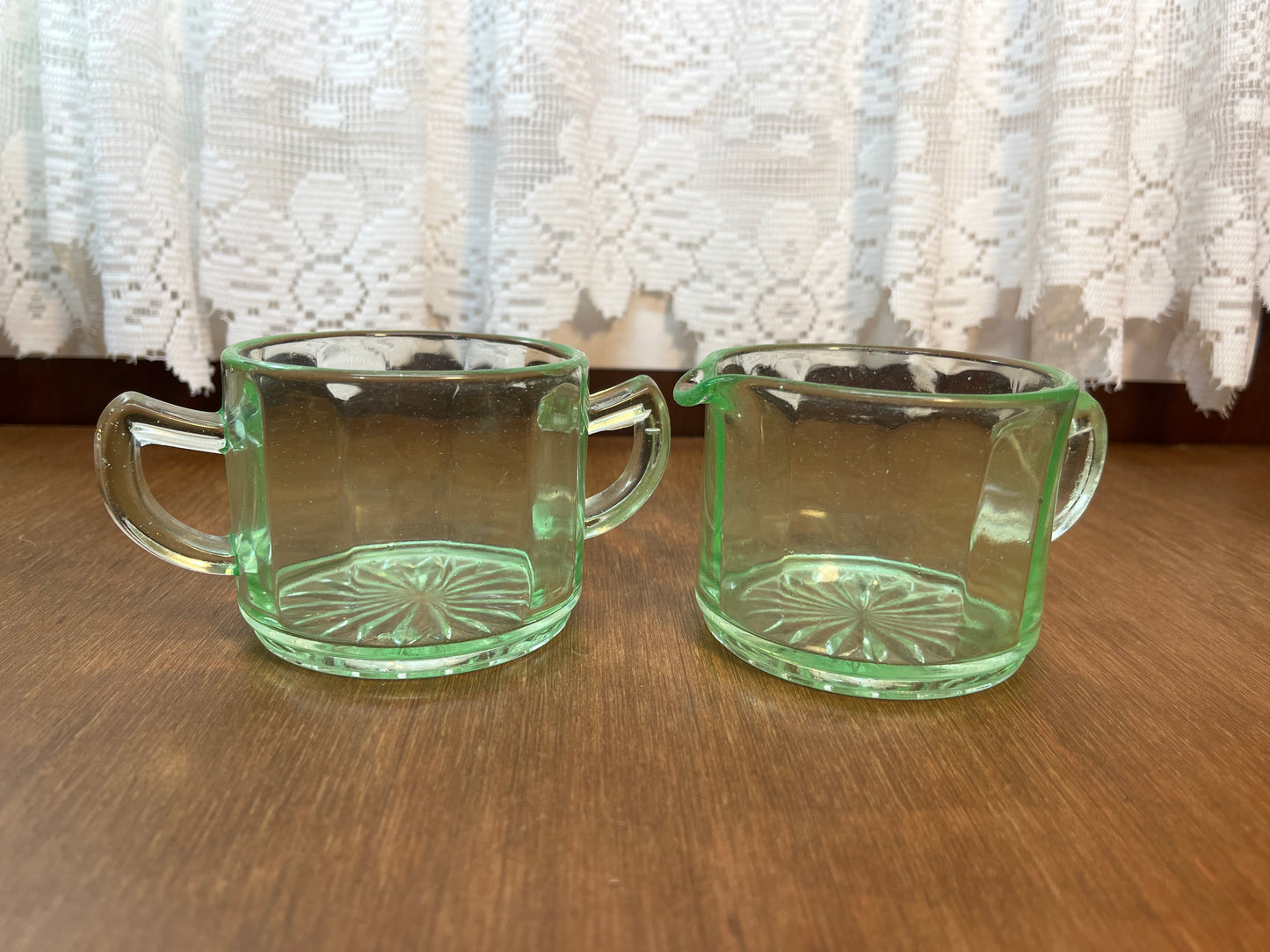 Vintage Uranium Glass Cream And Sugar Set