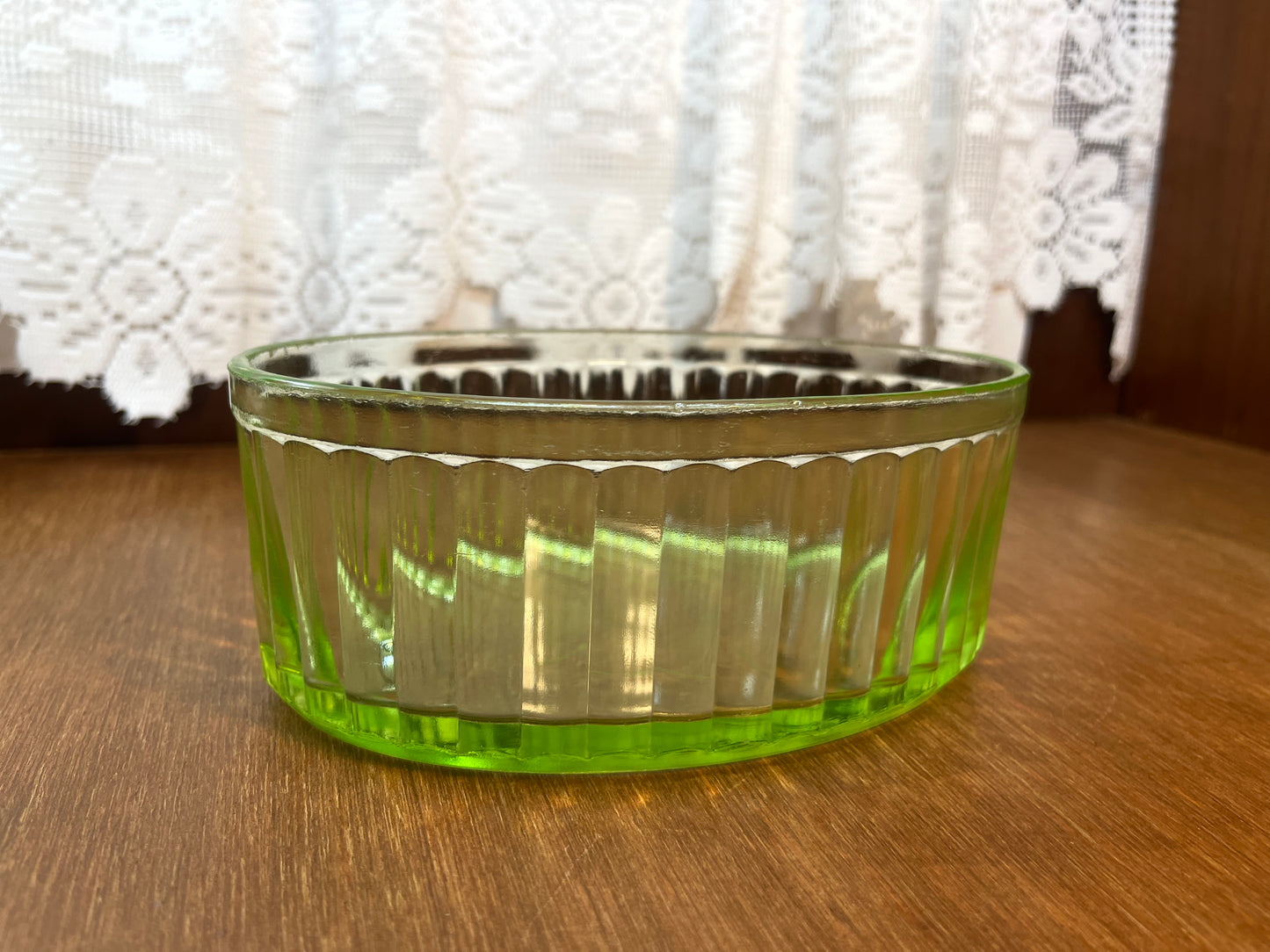 Vintage Uranium Glass Oval Ribbed Dish