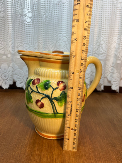 Vintage Uranium Glazed Tree & Apple Design Pitcher