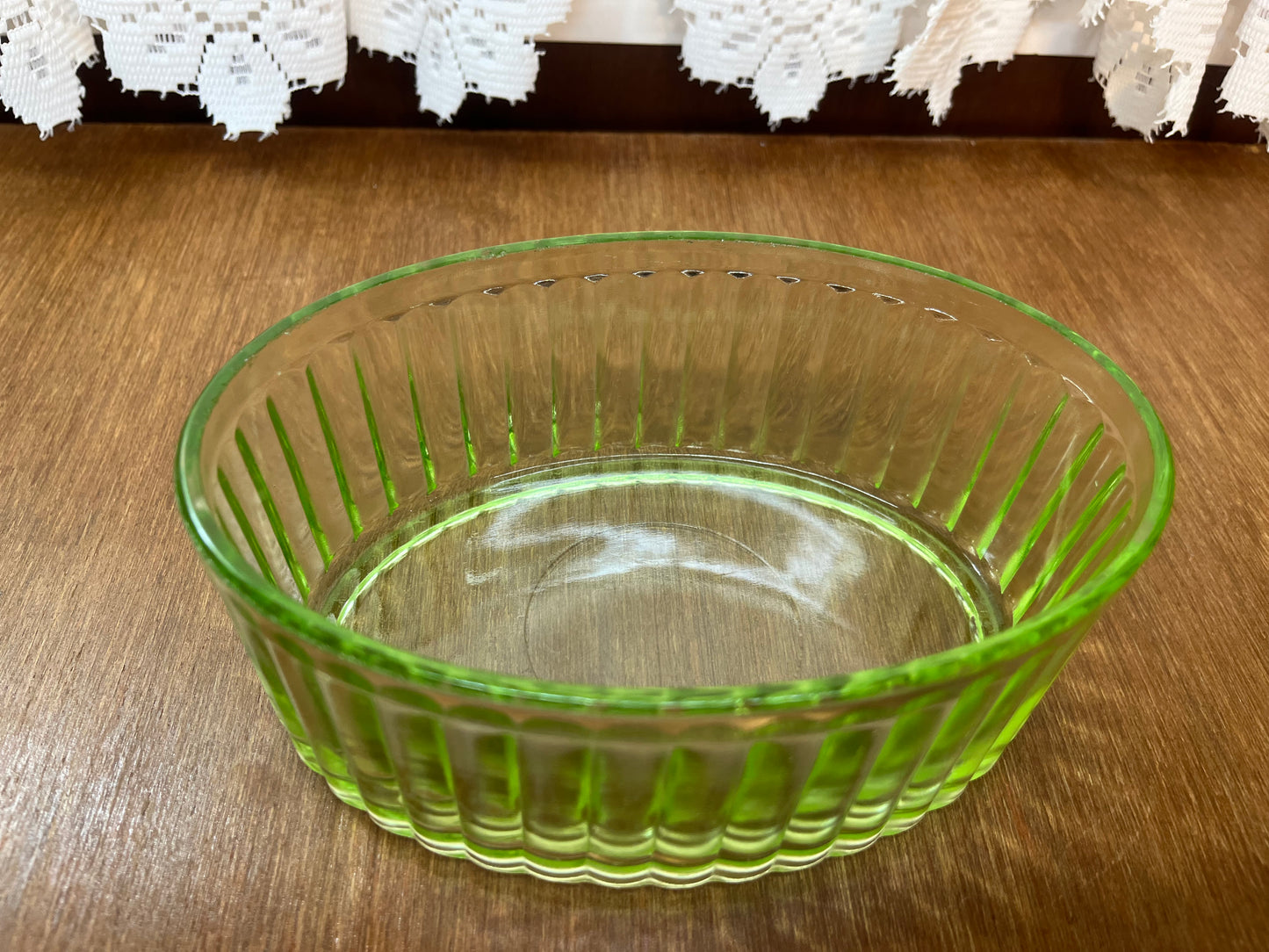 Vintage Uranium Glass Oval Ribbed Dish