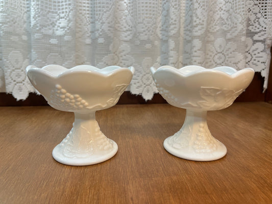 Vintage Set Of Two Milk Glass Grape Harvest Candle Holders