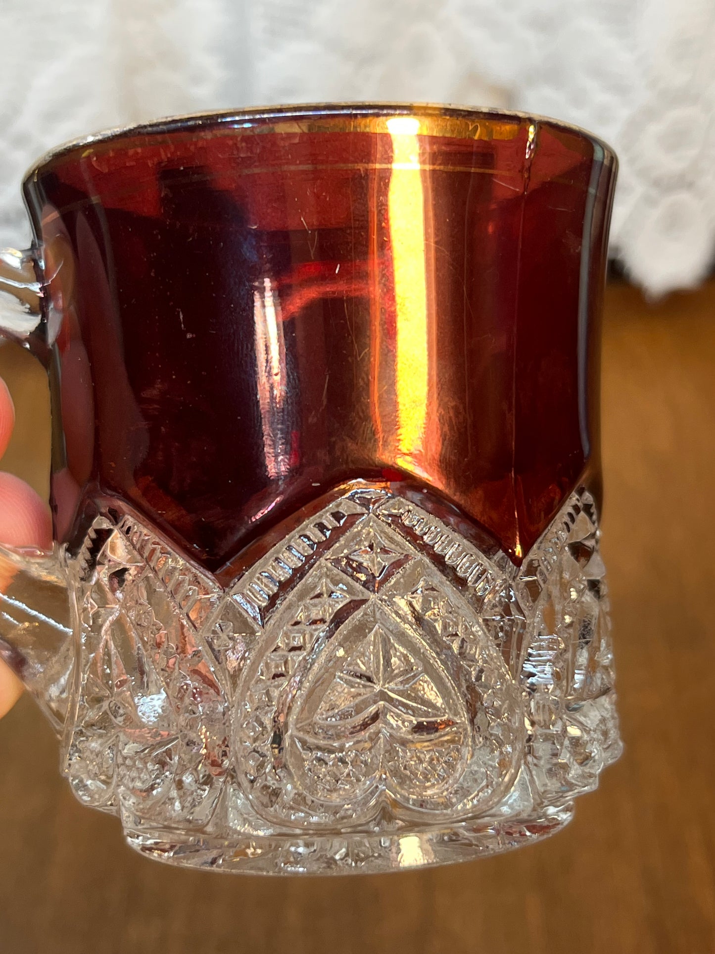 Vintage Collectible Ruby Stained Sandusky, Ohio Souvenir Glass