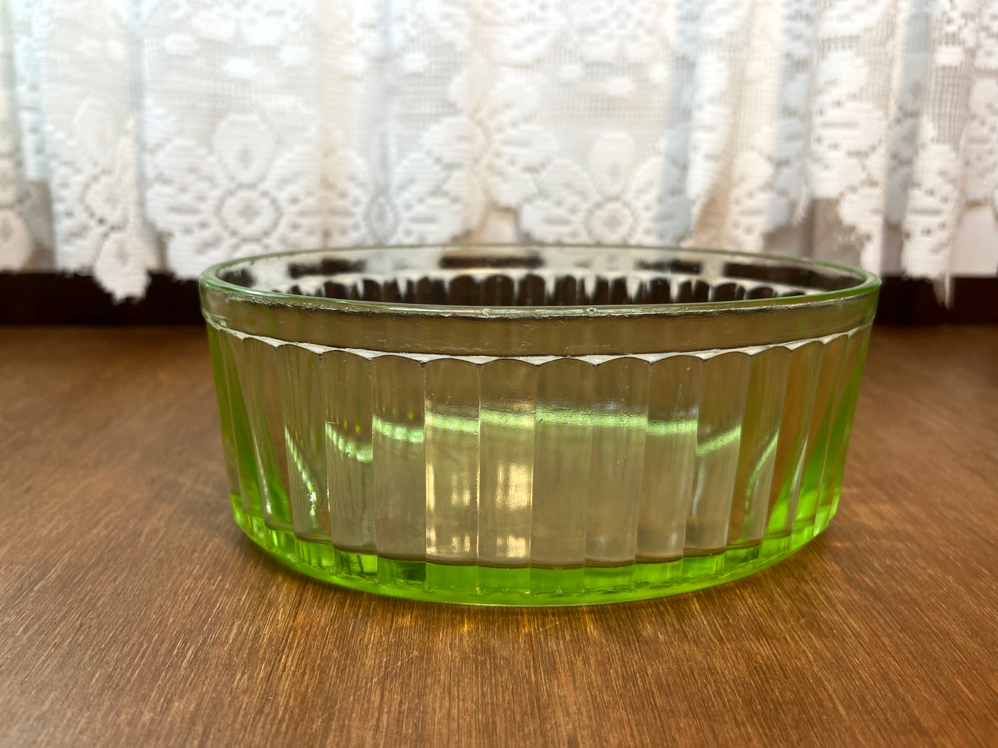 Vintage Uranium Glass Oval Ribbed Dish