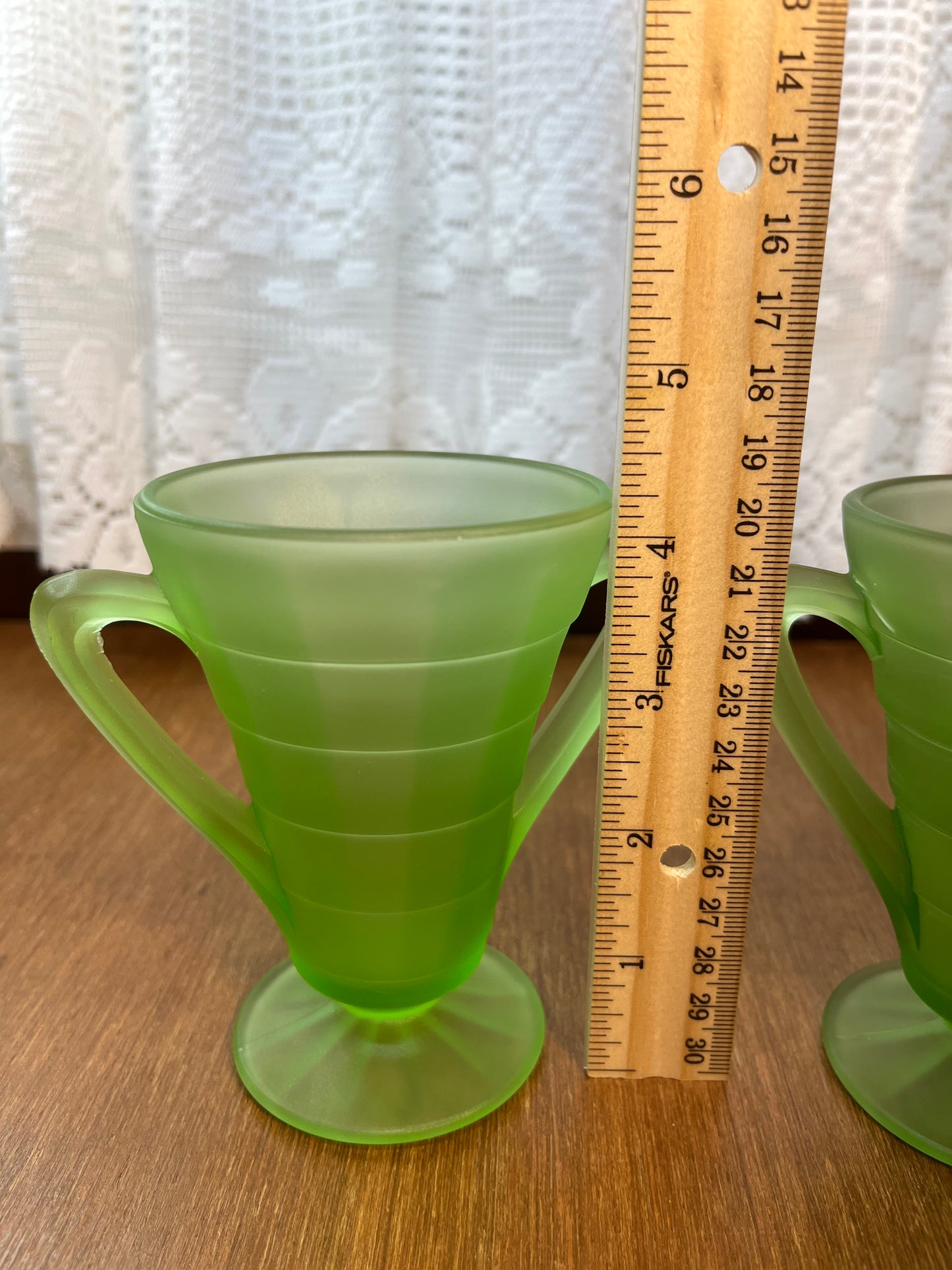 Vintage Frosted Uranium Glass Cream And Sugar Set