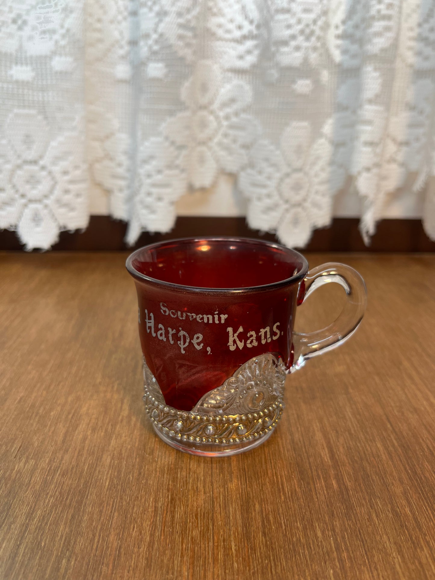 Vintage Collectible Ruby Stained La Harpe, Kansas Souvenir Glass