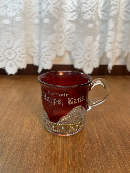 Vintage Collectible Ruby Stained La Harpe, Kansas Souvenir Glass