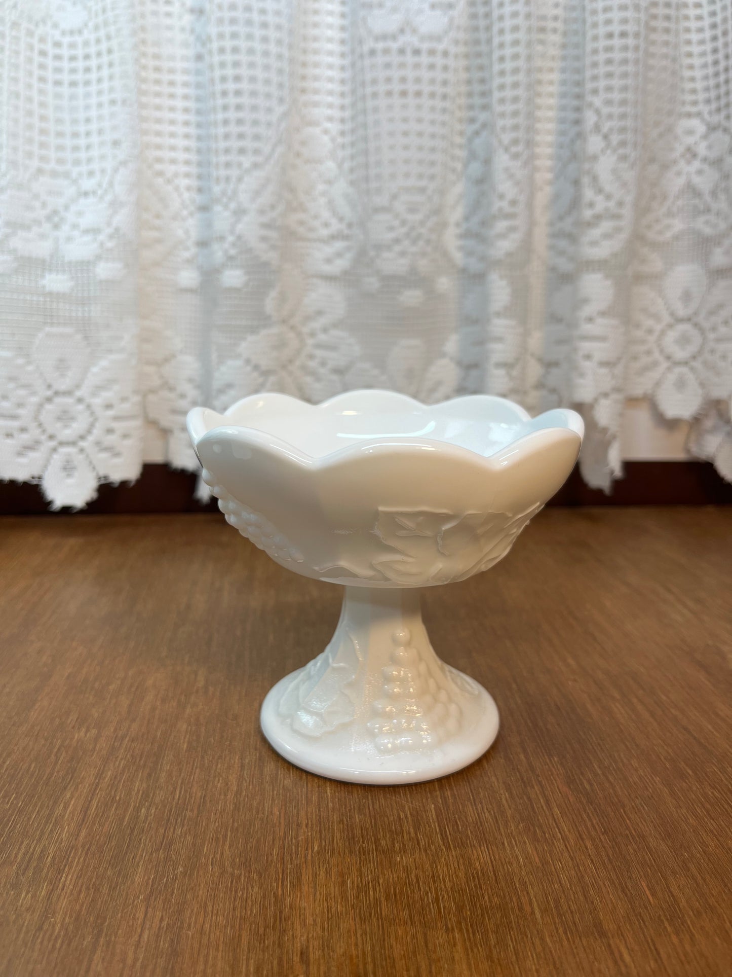 Vintage Set Of Two Milk Glass Grape Harvest Candle Holders