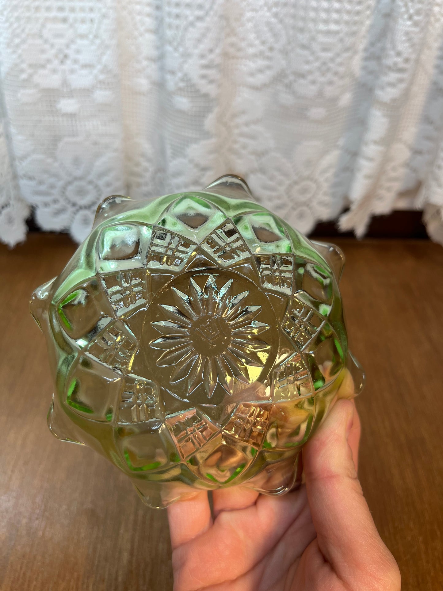 Vintage Small Uranium Hazel Atlas Ruffle Top Glass Trinket Dish