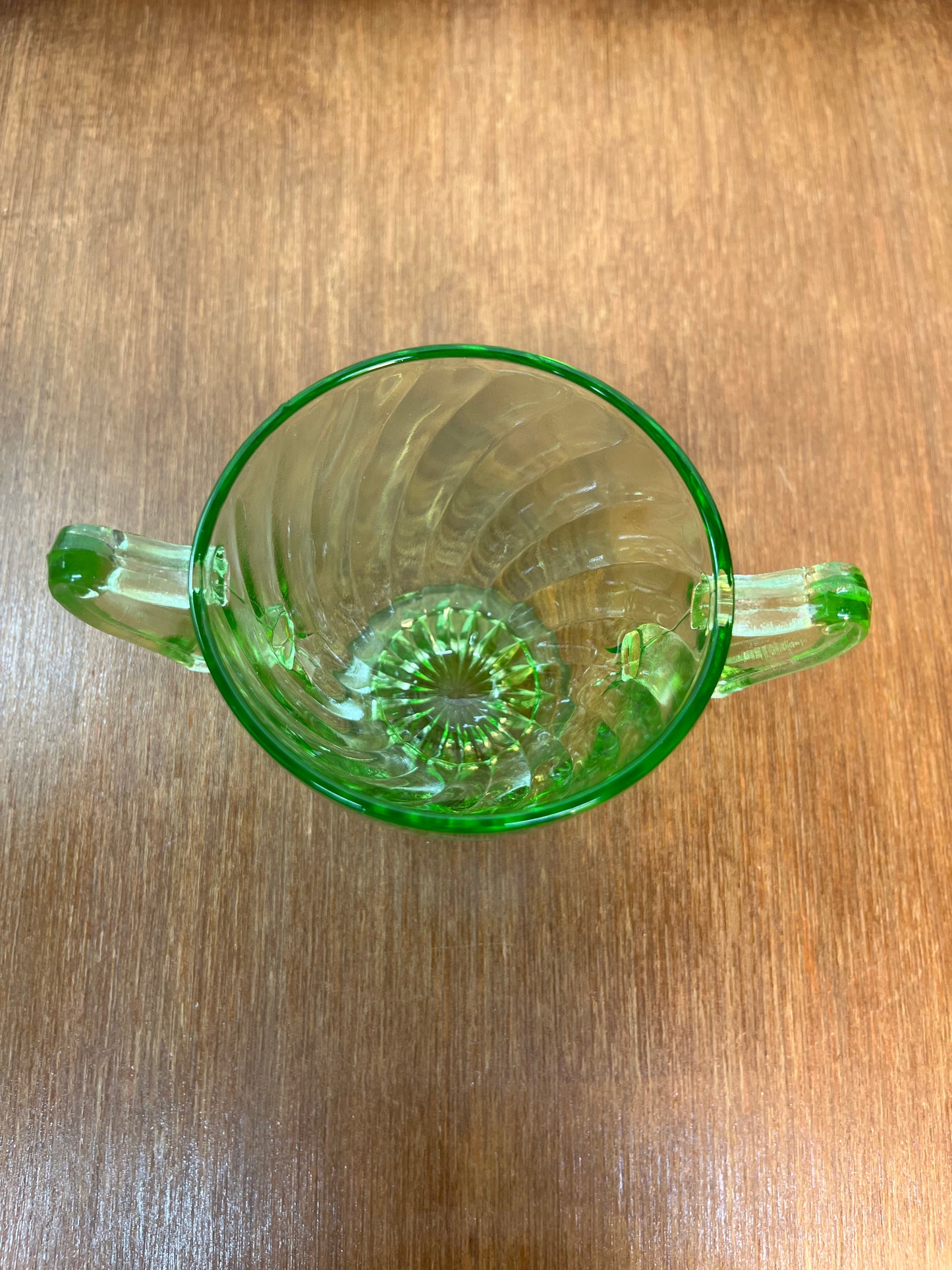 Vintage Spiral Uranium Glass Cream And Sugar Set