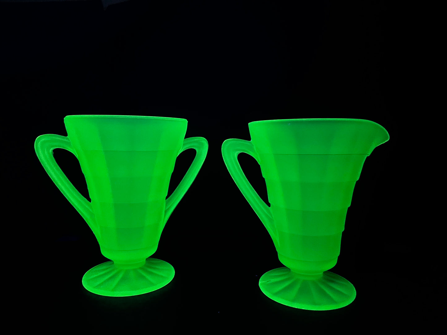 Vintage Frosted Uranium Glass Cream And Sugar Set