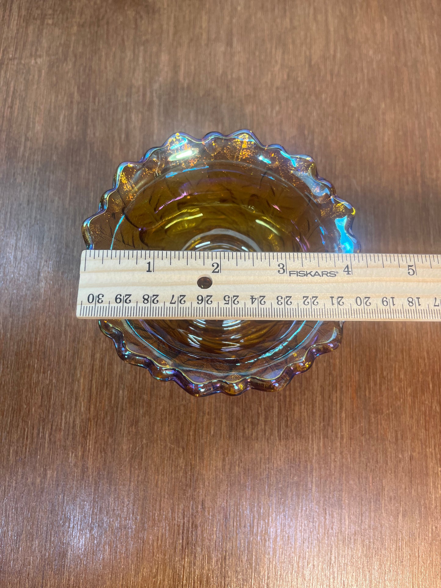 Vintage Indiana Amber Iridescent Carnival Glass Candle Holder