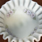 Vintage Uranium Ruffle Top Fenton Embossed Floral Design Pedestal Dish