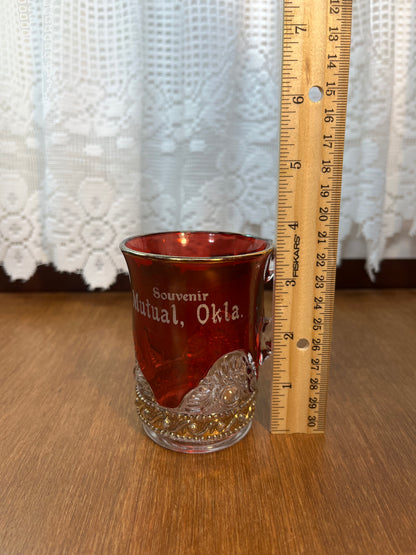 Vintage Collectible Ruby Stained Gold Rim Mutual Oklahoma Souvenir Glass