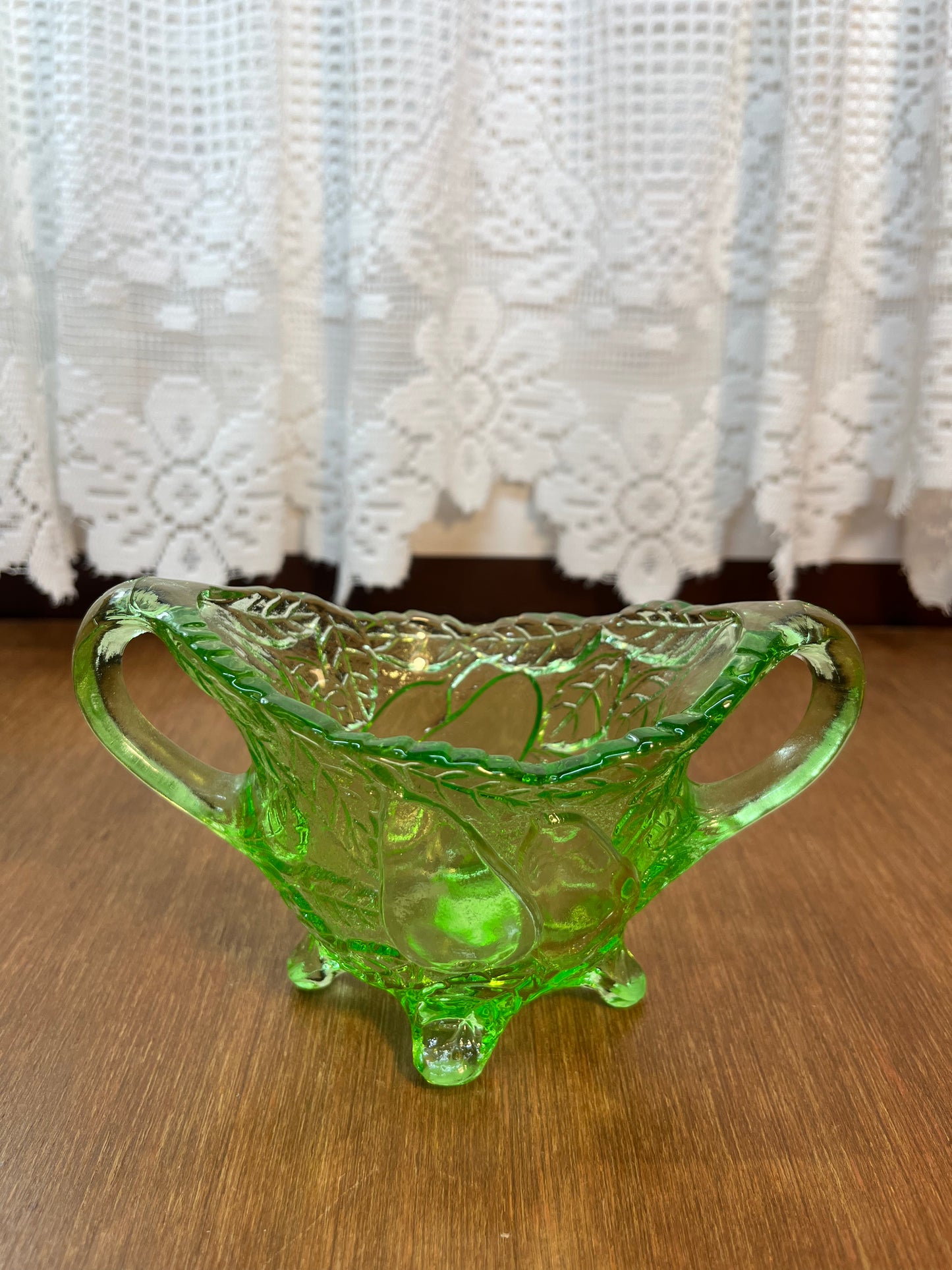 Vintage Sweet Pear Uranium Glass Cream And Sugar Set