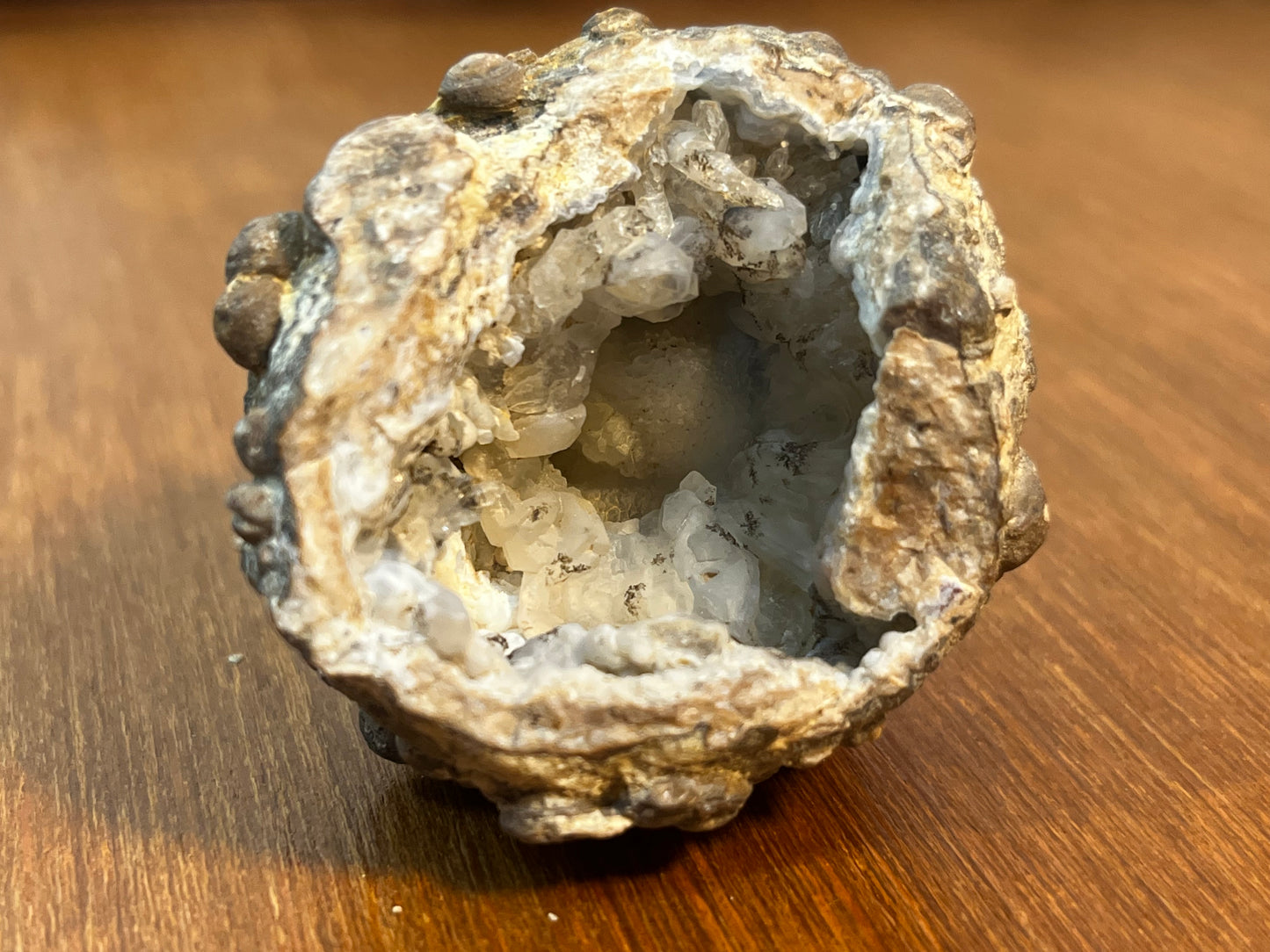 Unique Gray Crystal Filled Natural Geode