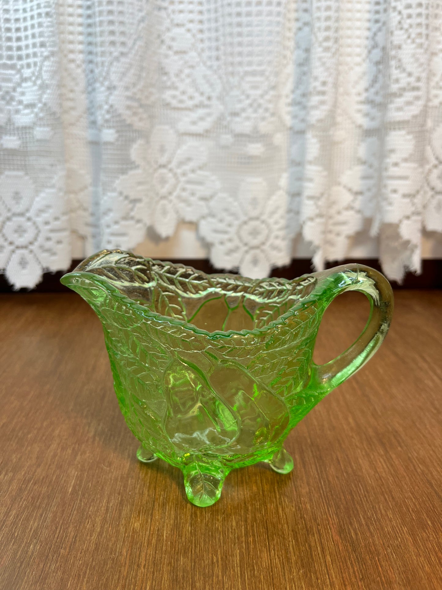 Vintage Sweet Pear Uranium Glass Cream And Sugar Set