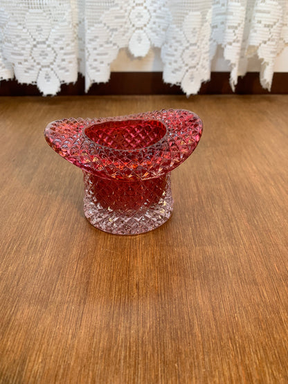 Vintage Red And Clear Diamond Pattern Art Glass Top Hat