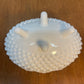 Vintage Milk Glass Hobnail Fenton Oval Covered Candy Bowl