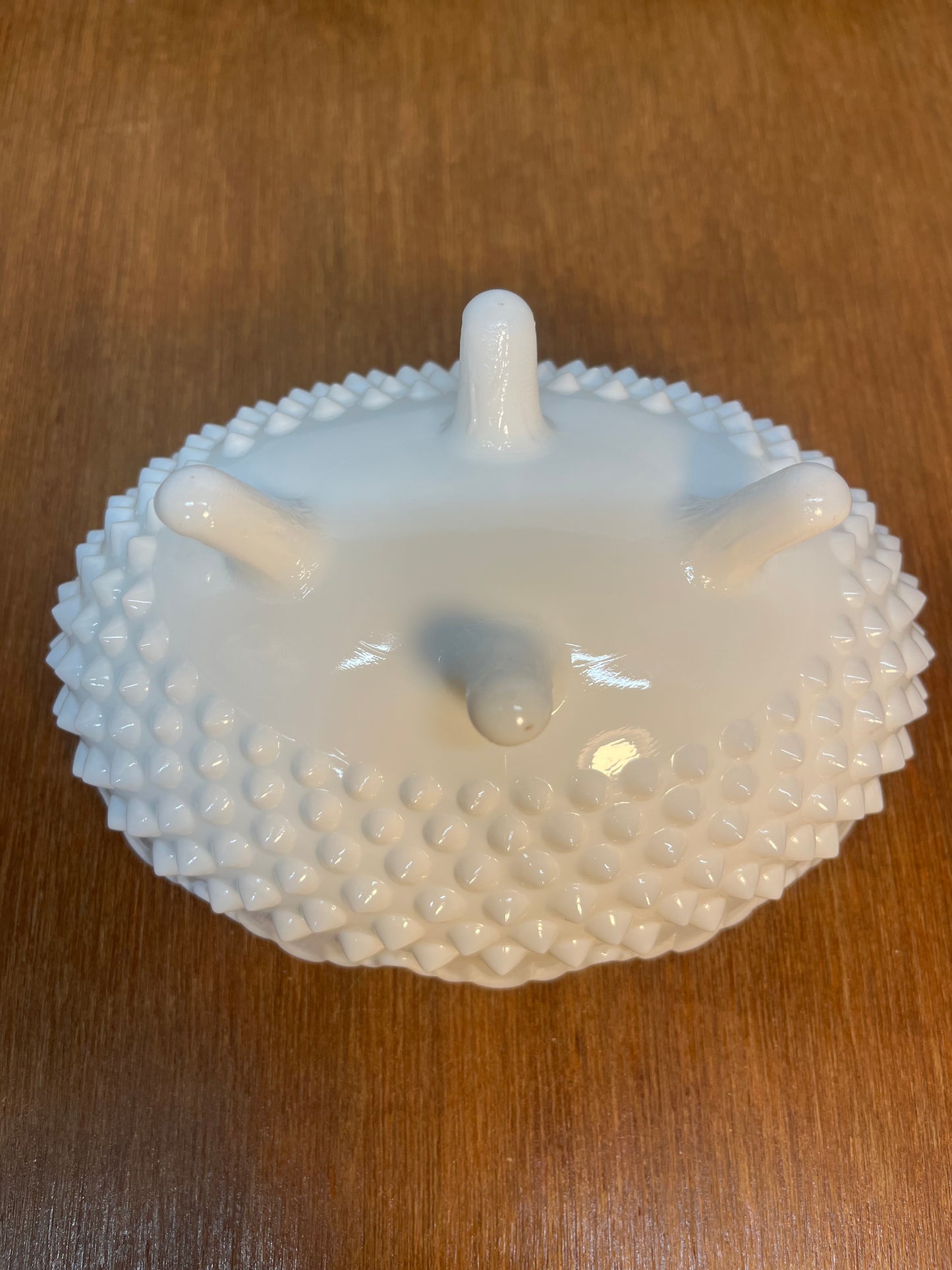 Vintage Milk Glass Hobnail Fenton Oval Covered Candy Bowl