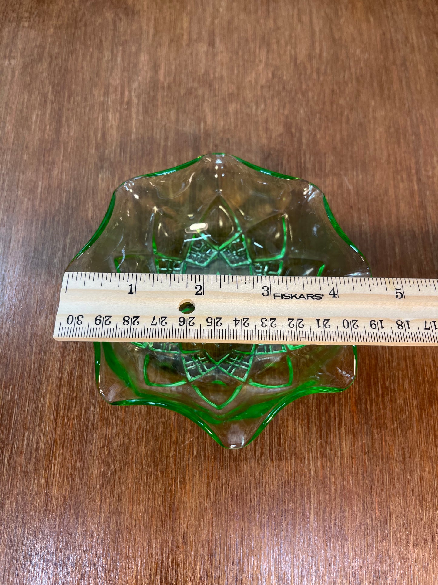 Vintage Small Uranium Hazel Atlas Ruffle Top Glass Trinket Dish