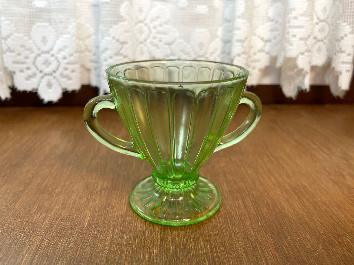 Vintage Panel Pattern Uranium Glass Cream And Sugar Set