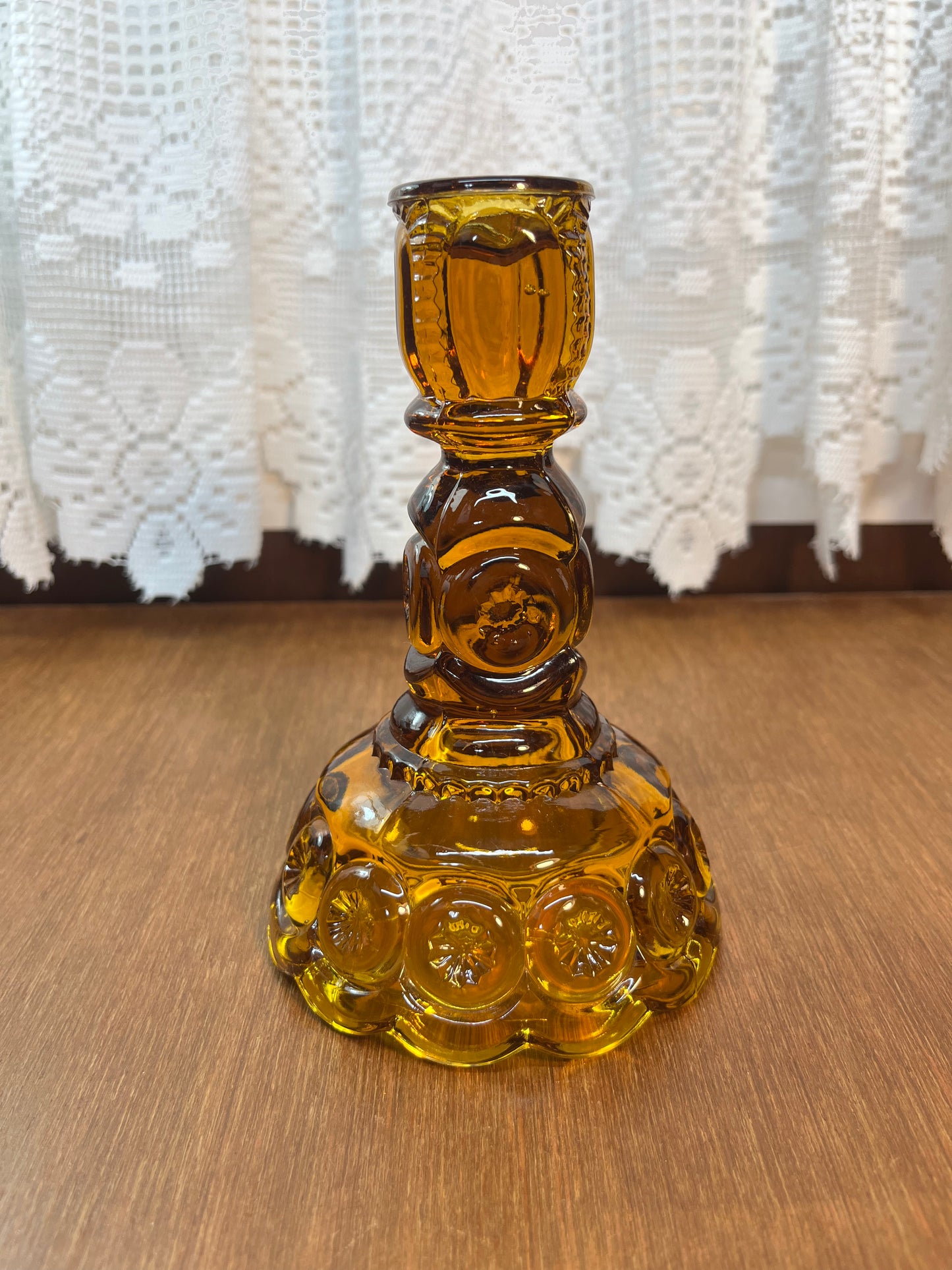 Vintage Amber L.E. Smith Moon And Star Candle Holder