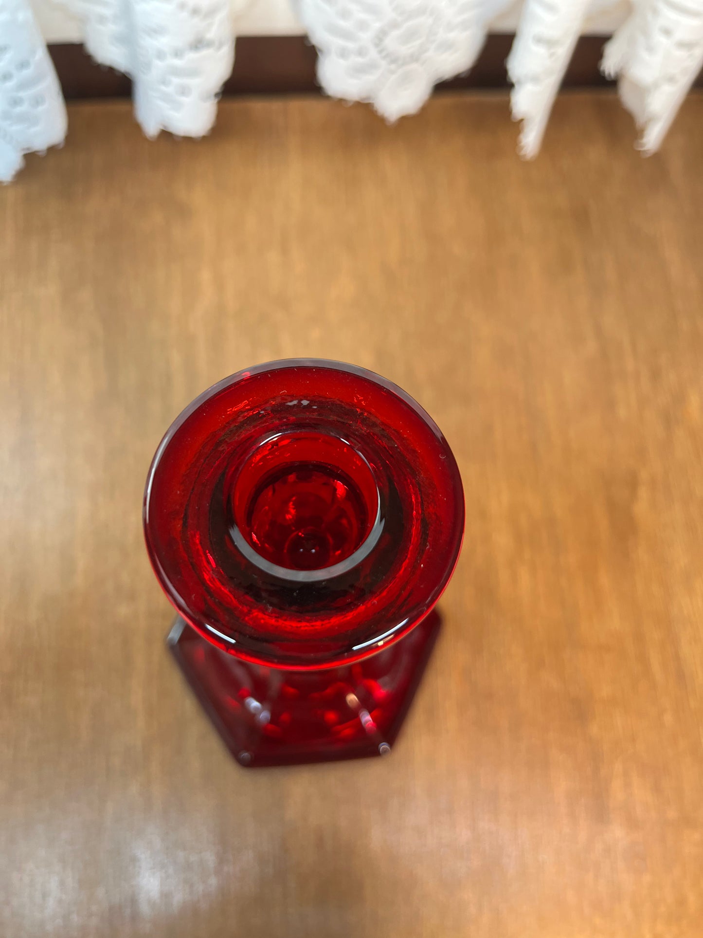 Vintage Amberina Deep Red Candle Holder